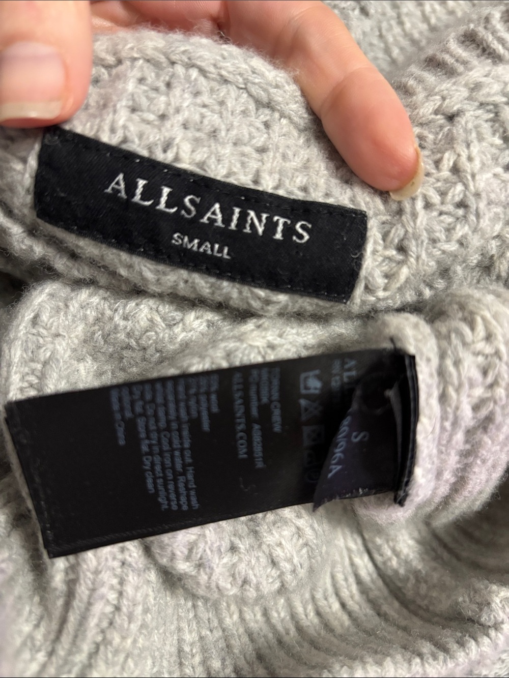AllSaints Wool Waffle Knit Sweater Grey Oversized Size S - Picture 14 of 15